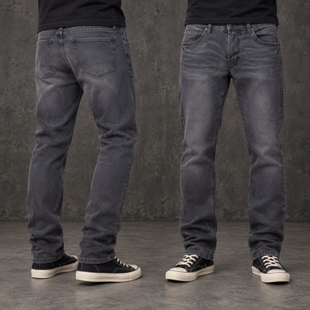 Y2K Grunge Slim Fit Stacked Gray Wash Jeans (30x30)
